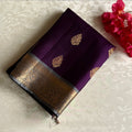 Deep Purple Designer Pure Silk Saree With Metallic Gold Pallu