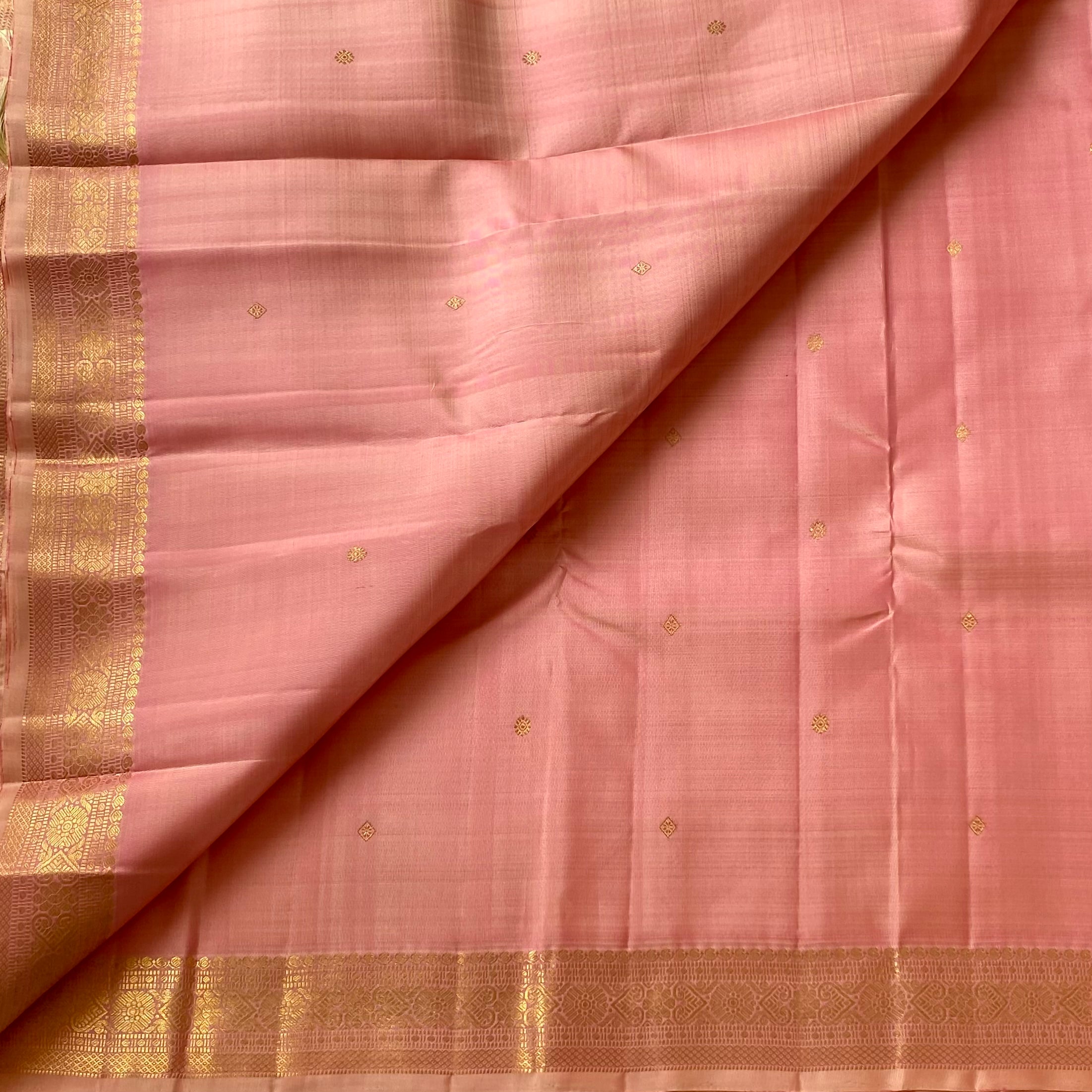 Dreamy pastel light rose Kanjeevaram pure silk with pure zari
