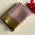 Mauve Designer Pure Silk Saree With Chartreuse Pallu And Gold Border