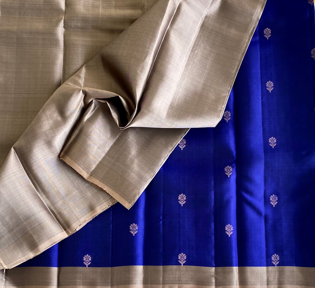Royal Blue Designer Pure Silk Saree With Antique Gold Pallu