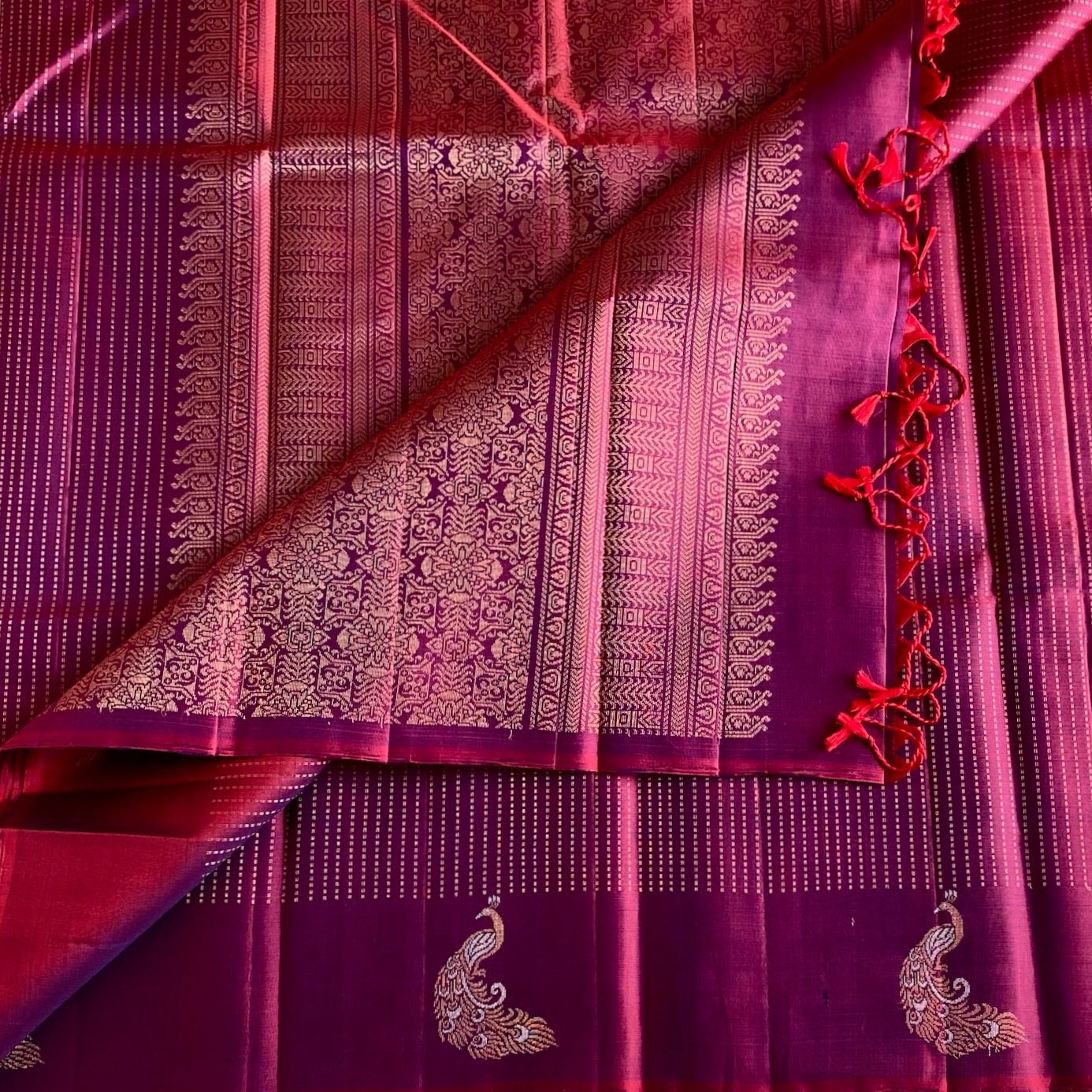 Deep Magenta Designer Pure Silk Saree With Antique Gold Pallu