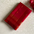 Kanjeevaram Pure Zari Silk Tomato Reddish Pink With Burnt Orange Borders