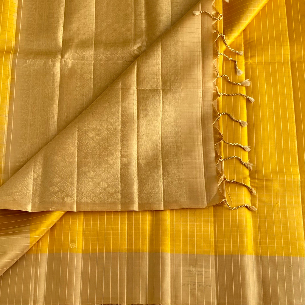 Sunshine Yellow Checkered Handwoven Pure Silk