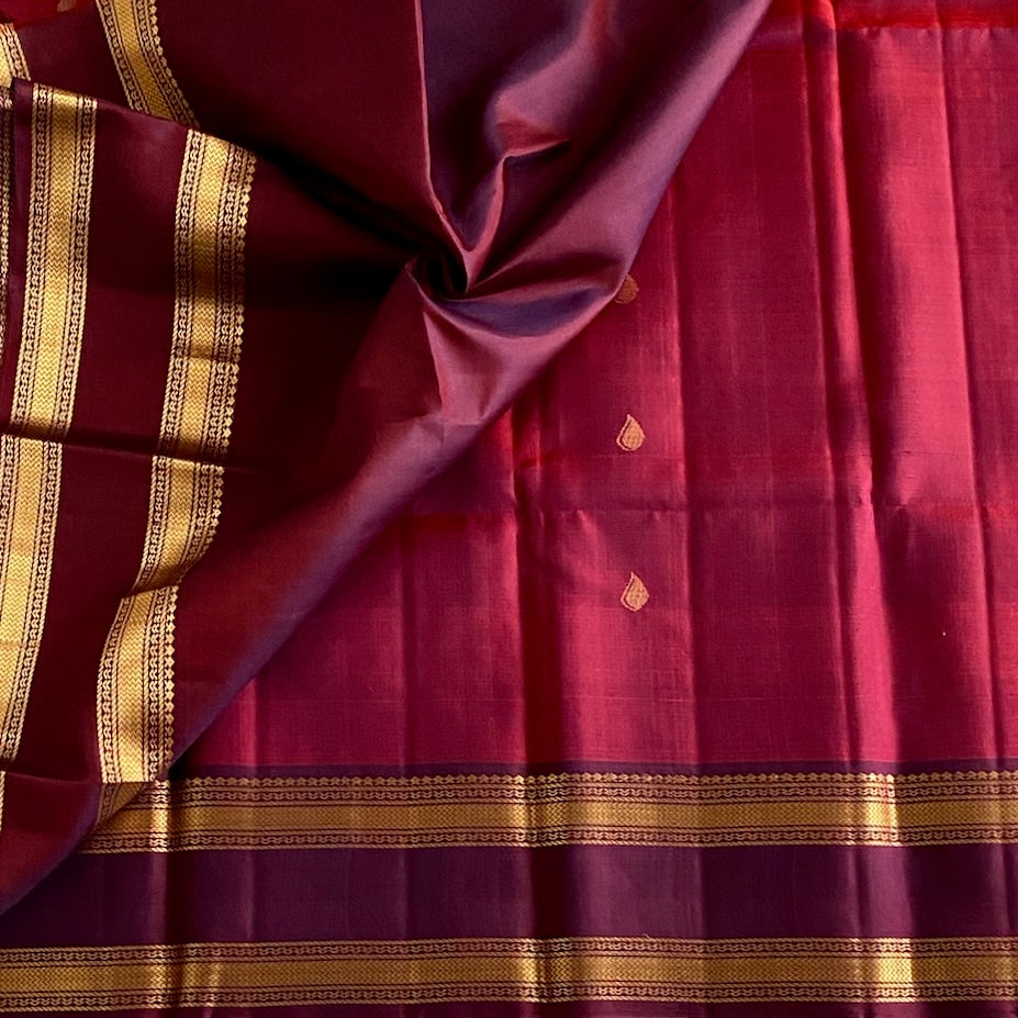 Dual Shaded Maroon Magenta Designer Pure Silk With Plum Purple Pallu
