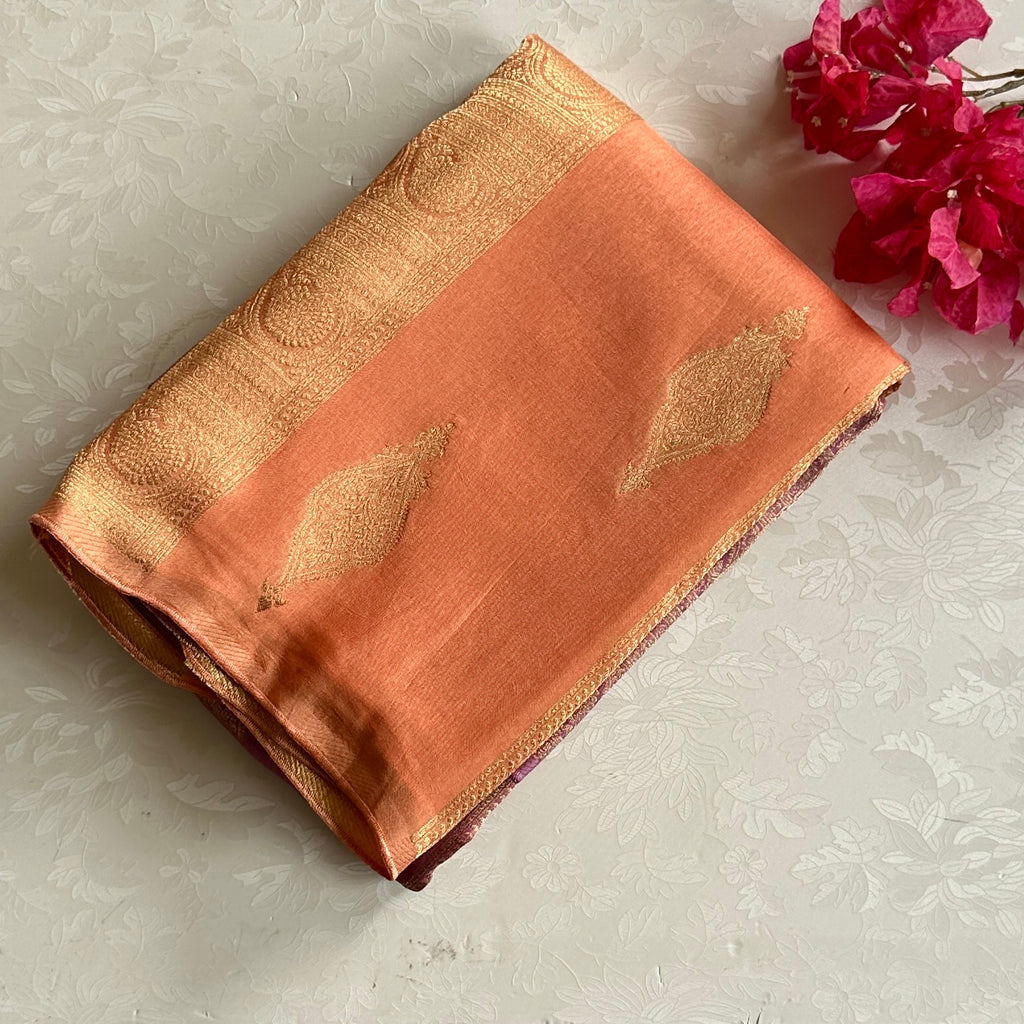 Ombre Mauve n sunset soft crepe silk half n half beauty