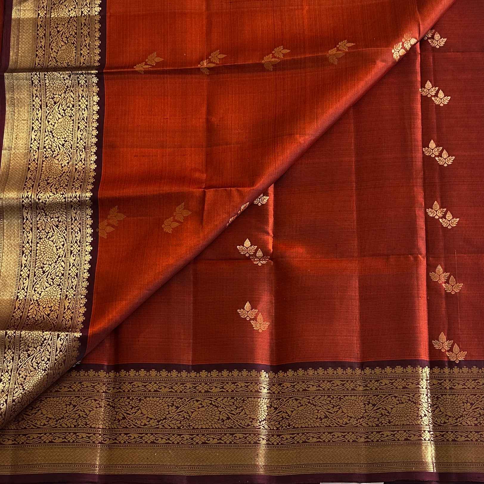 Crimson Plum Woven Brocade Saree Antique Gold Zari Border Traditional