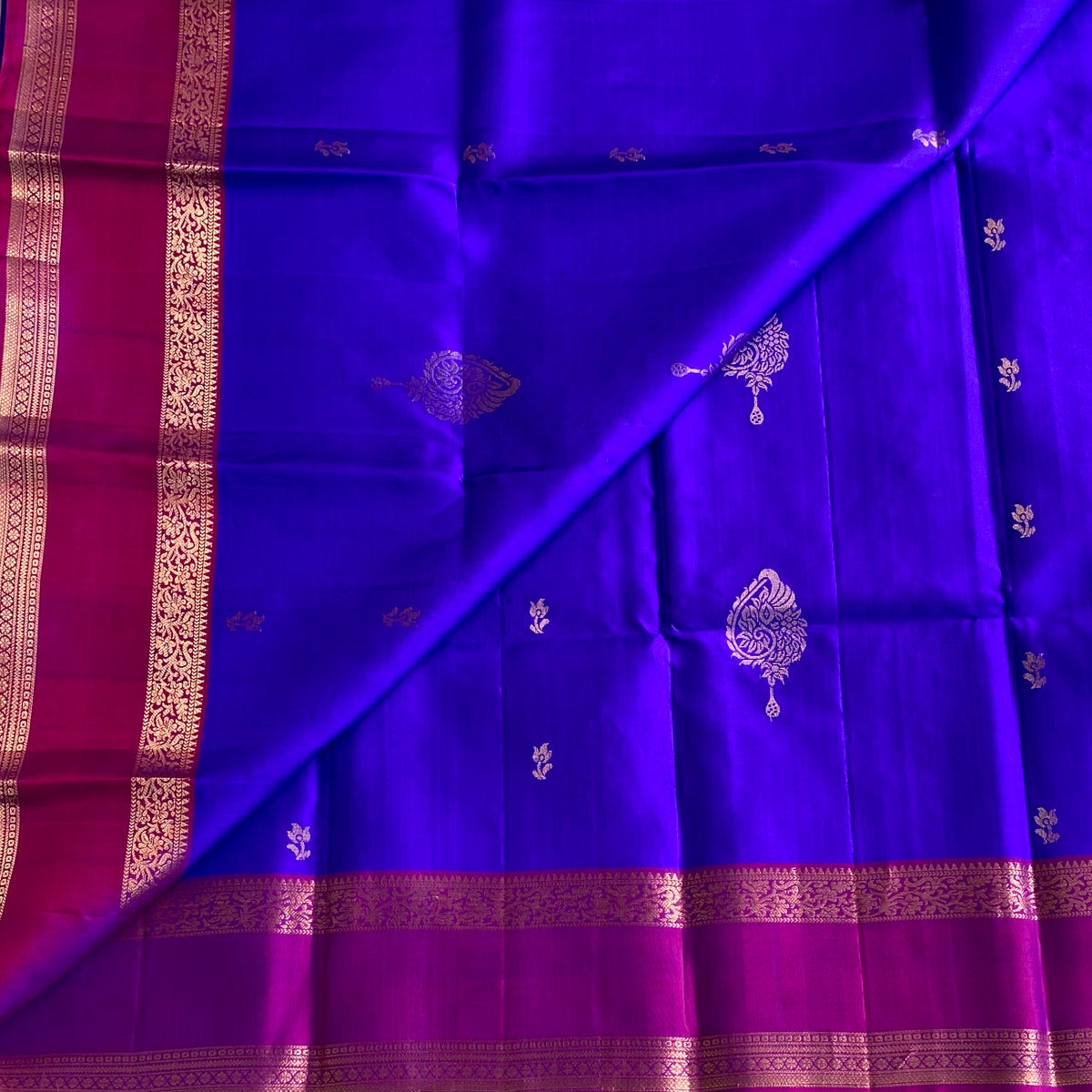 Ink Blue Designer Pure Silk Saree With Magenta Pallu