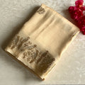 Cream Silk Saree Gold Parrot Border Floral Buta Striped Pallu
