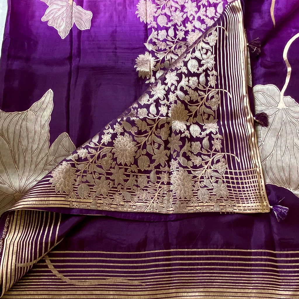 Amethyst Purple with metallic lilac soft satin crepe silk exclusive stunner