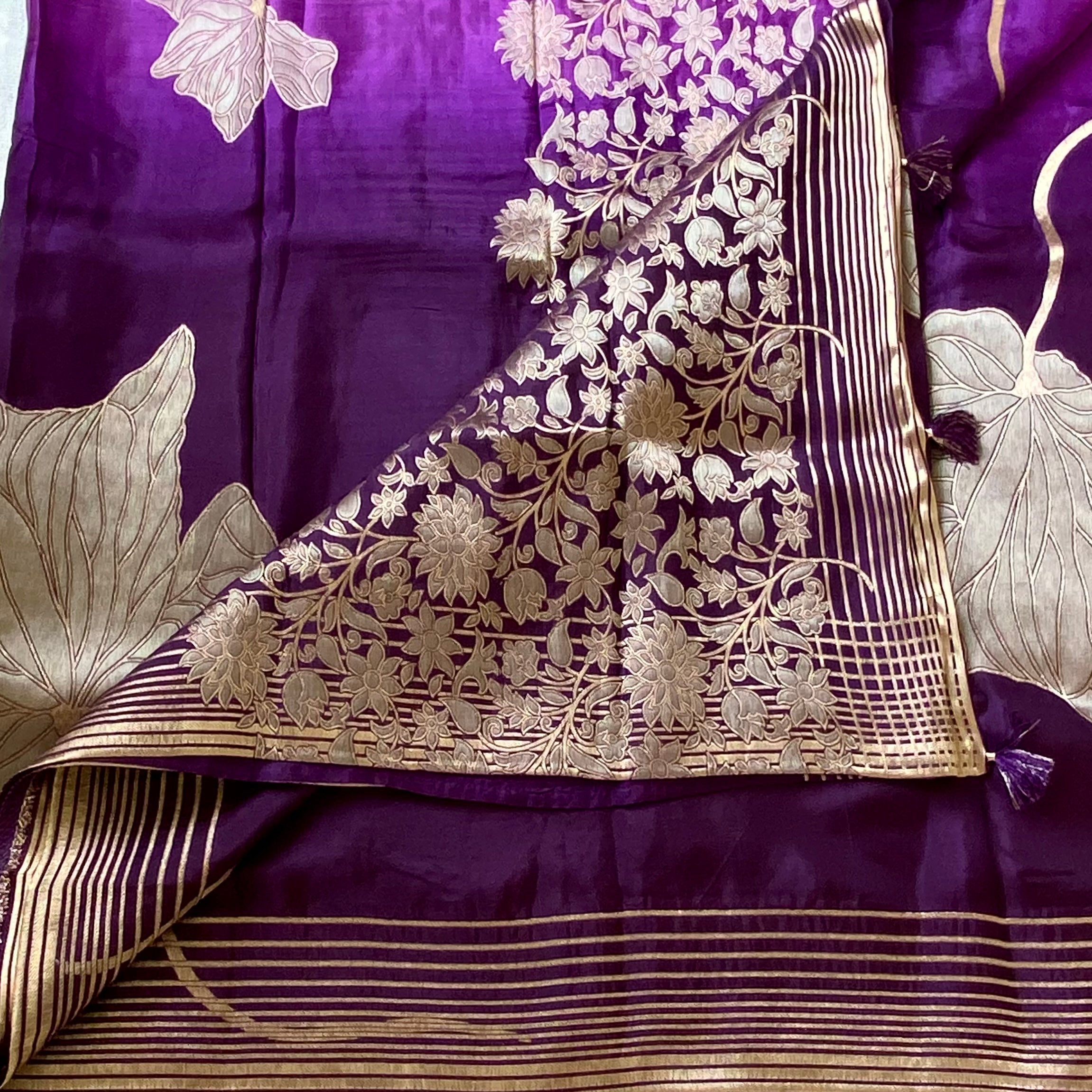 Amethyst Purple with metallic lilac soft satin crepe silk exclusive stunner