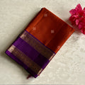 Purple Rust Orange Silk Saree Gold Zari Floral Pallu Border