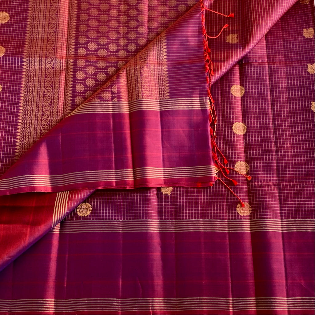 Dual Shaded Rustic Magenta Designer Pure Silk Saree With Zari Buttas