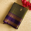 Royal Purple Olive Green Kanchipuram Silk Saree Gold Zari Border