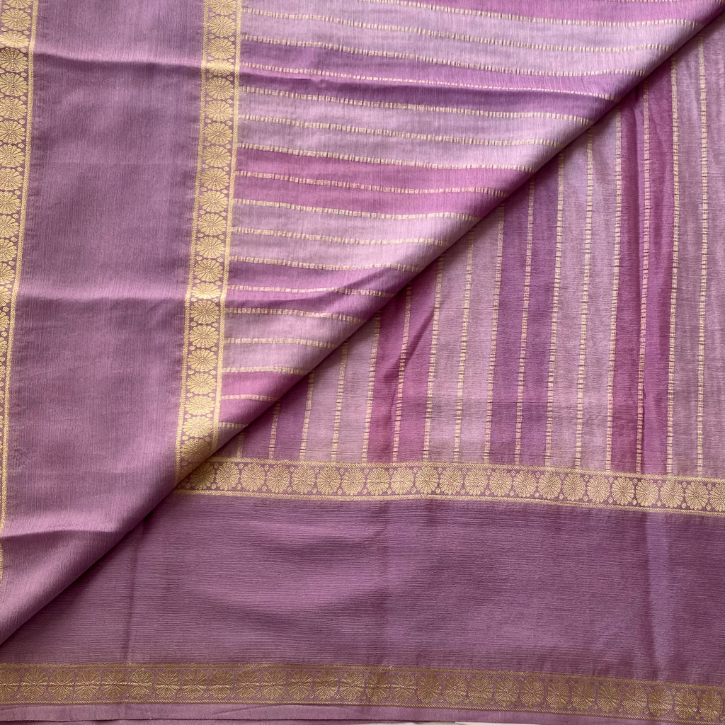 Mauve Zari Floral Medallion Saree With Gold Border For Weddings
