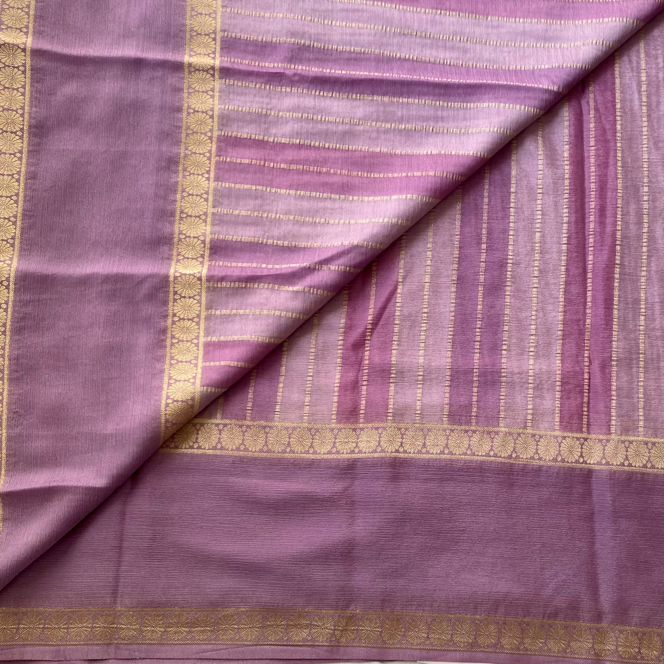 Mauve Zari Floral Medallion Saree With Gold Border For Weddings