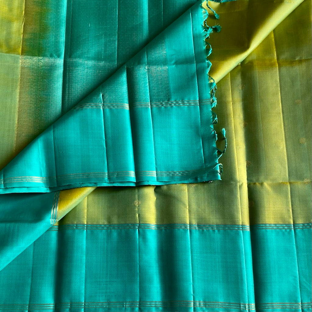 Jewel Green Designer Pure Silk Saree With Metallic Turquoise Pallu