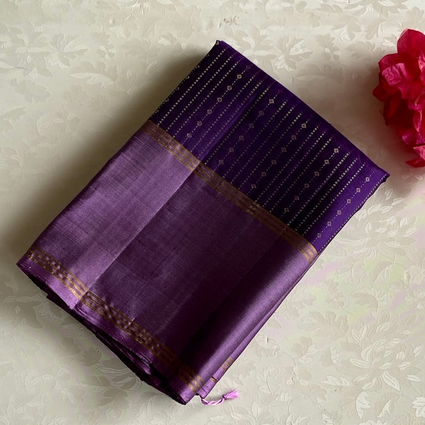 Cadbury Purple Designer Pure Silk Saree With Metallic Lavender Pallu