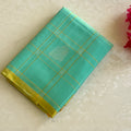 Classy Sea blue with mango yellow checkered designer pure silk