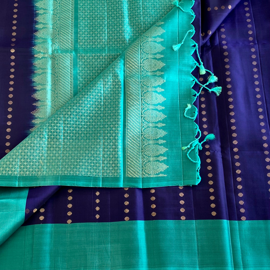 Royal Blue Designer Pure Silk With Turquoise Blue Pallu