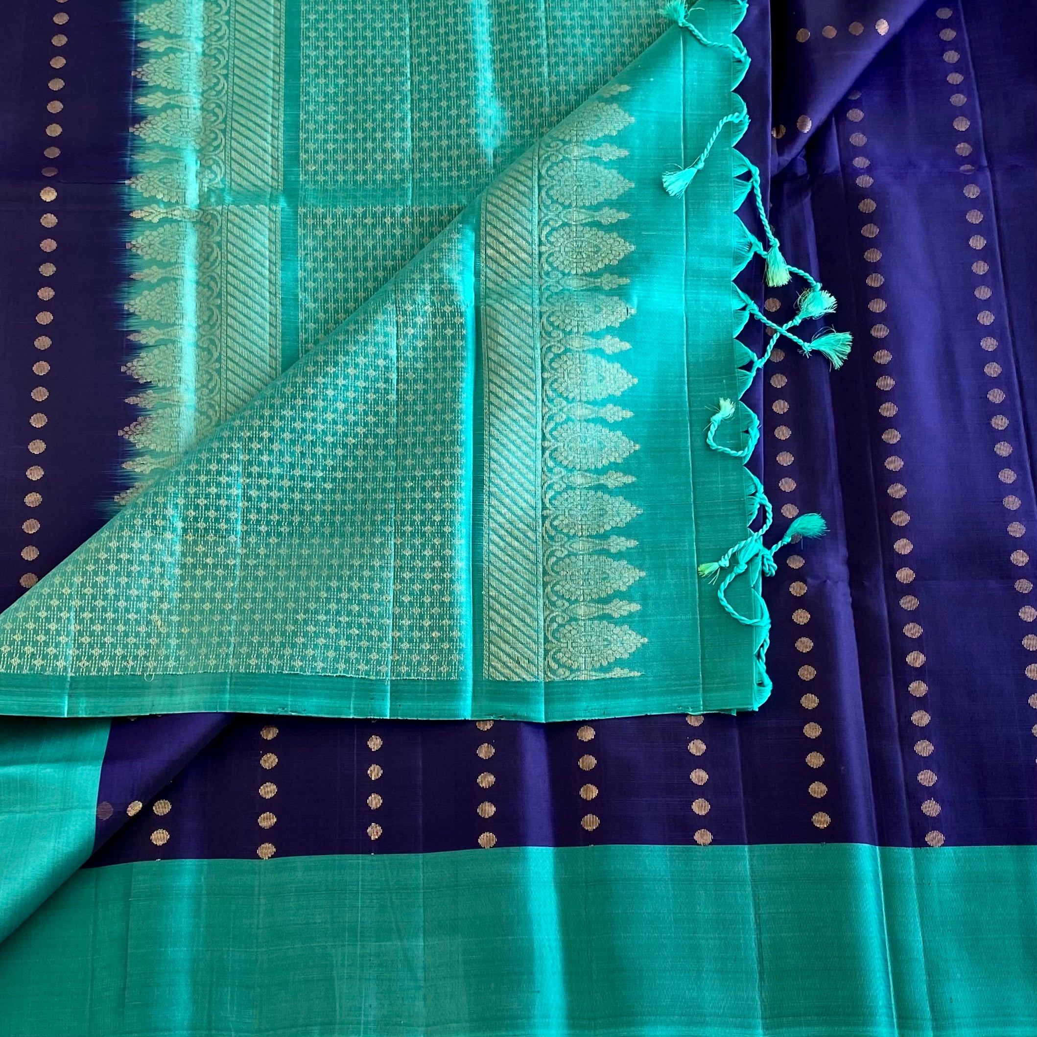Royal Blue Designer Pure Silk With Turquoise Blue Pallu