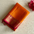 Sunset Orange Designer Pure Silk  With Cherry Pink Pallu