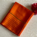 Sunset Orange Mysore Crepe Silk Saree With Metallic Gold Stripes