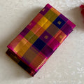 Kanjeevaram Pure Zari Multi Checkered Pink Blue Yellow Royalty