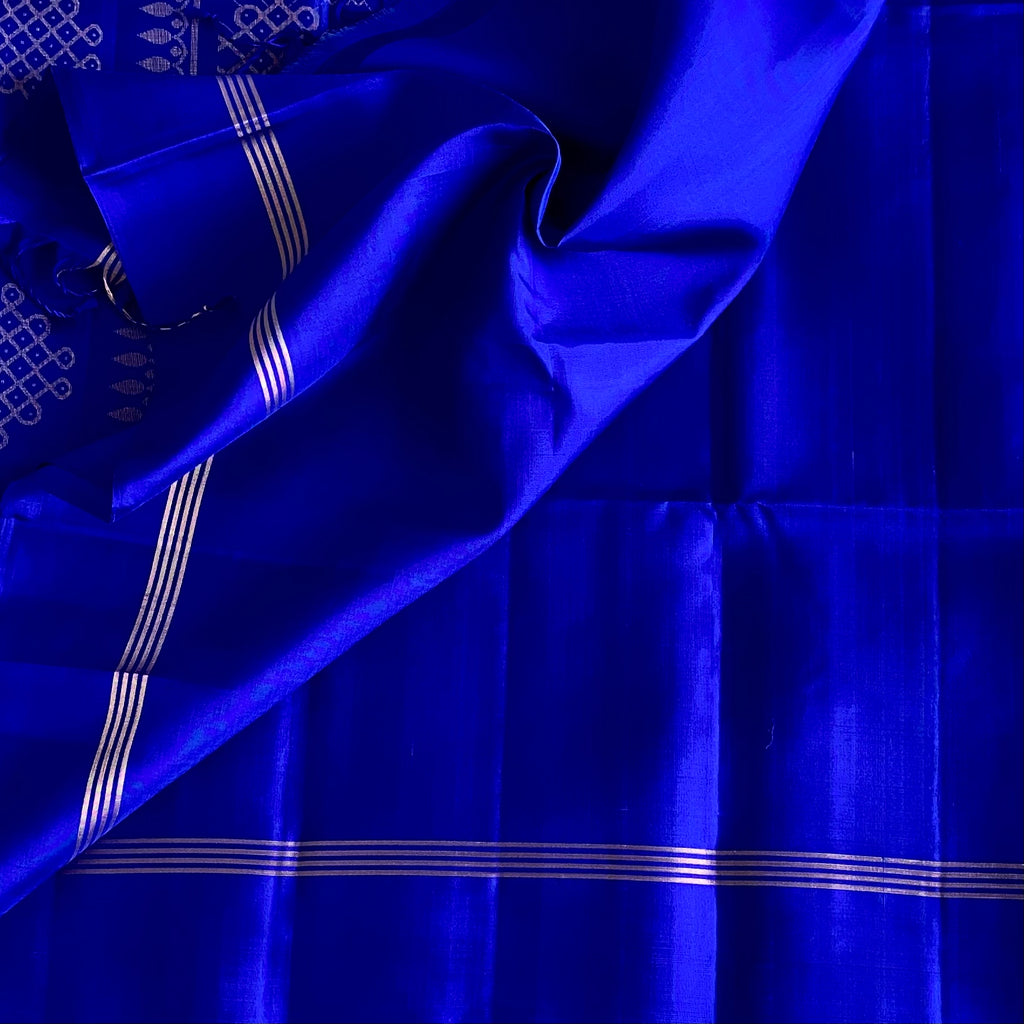 Royal Blue Designer Pure Silk Saree With Gold Lattice Work