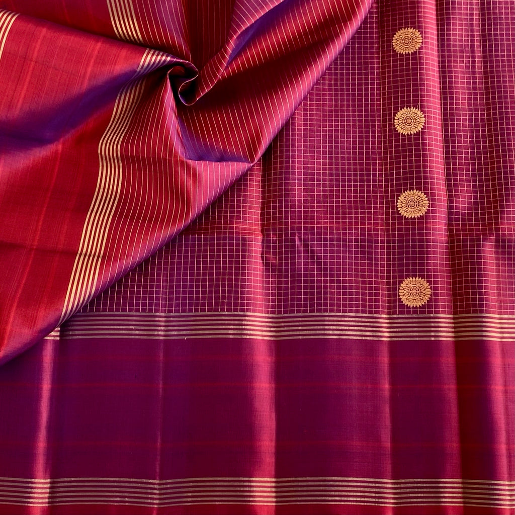 Dual Shaded Rustic Magenta Designer Pure Silk Saree With Zari Buttas