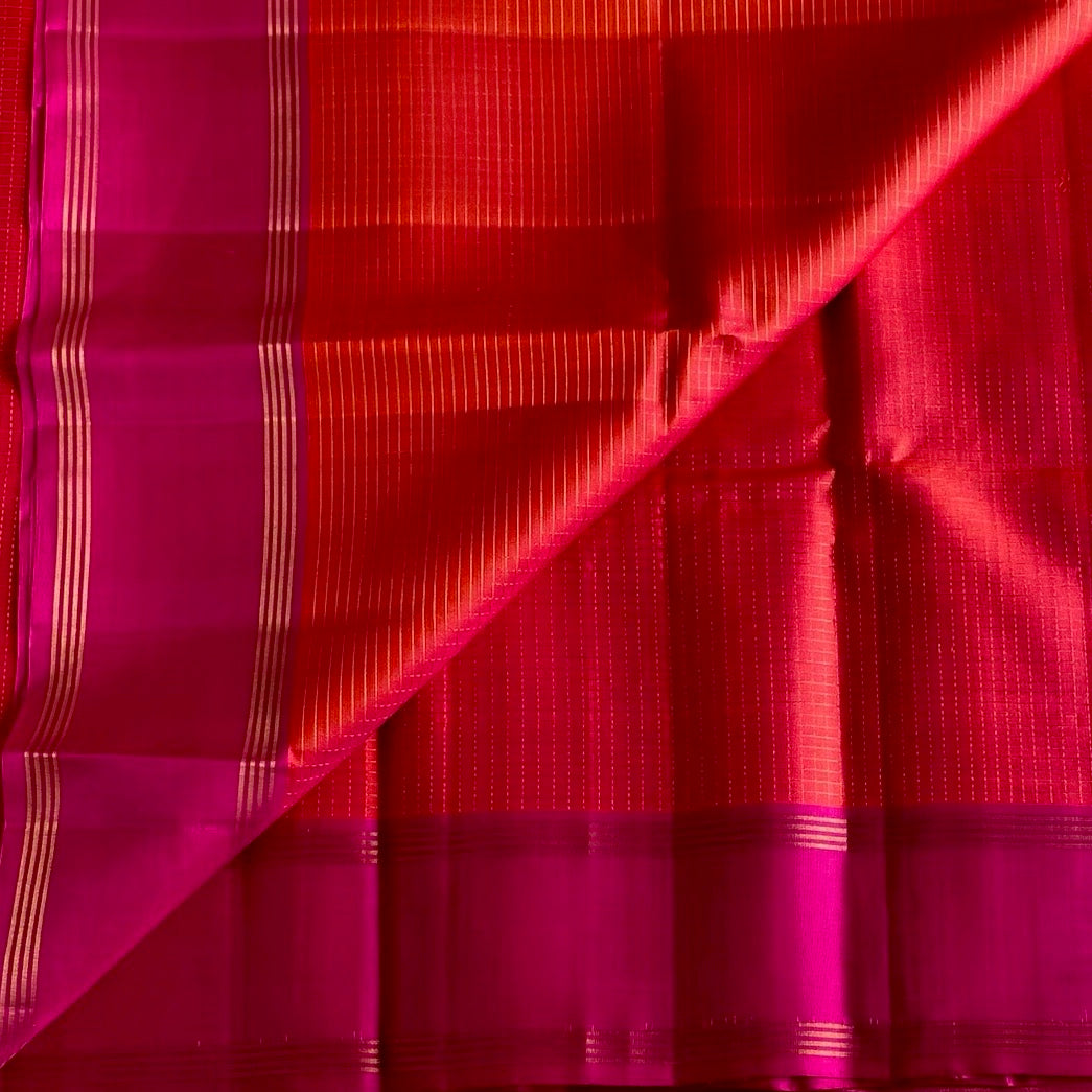 Magenta And Scarlet Red Designer Pure Silk Saree With Gold Zari