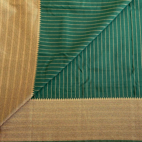 Bottle Green Soft Tussar Silk Saree With Antique Gold Pallu
