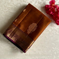 Burnt Orange Designer Pure Silk Saree With Plum Pallu And Zari