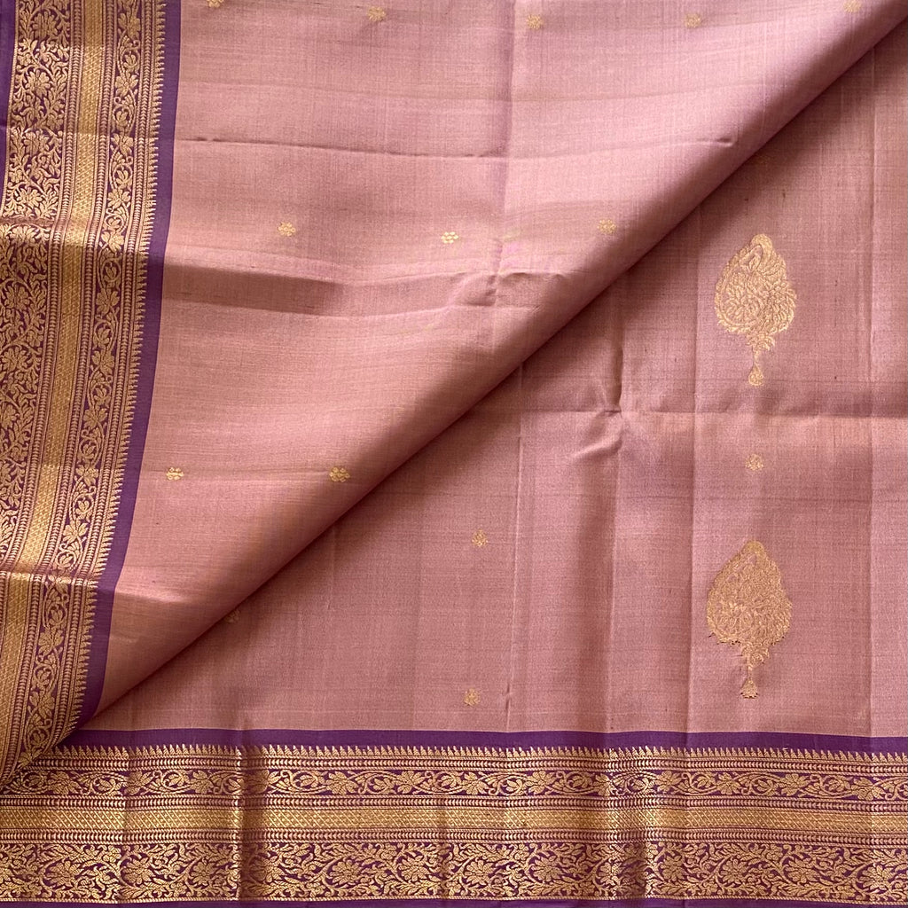 Rare Mauve Bronze Designer Pure Silk Saree Lavender Purple Zari Border Contrast Pallu