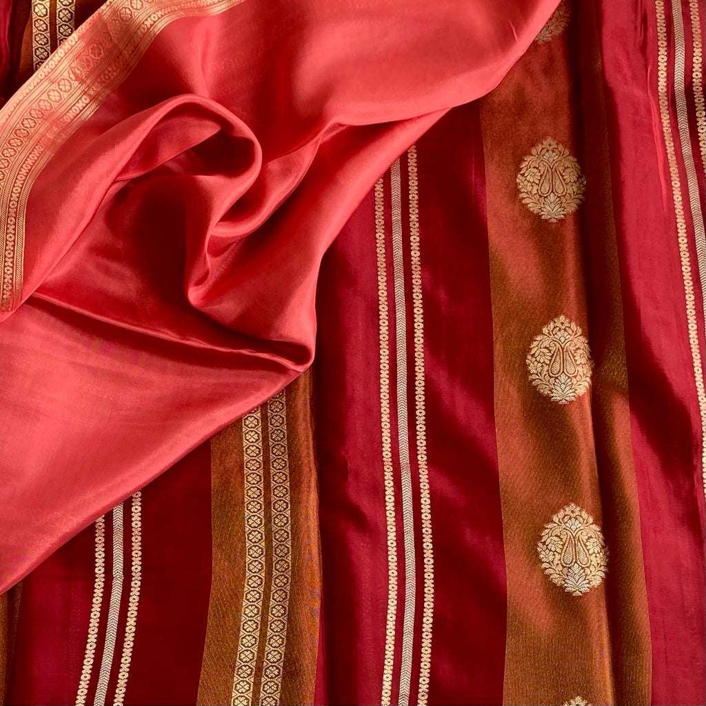 Deep Maroon Designer Soft Crepe Silk Saree With Antique Gold Pallu
