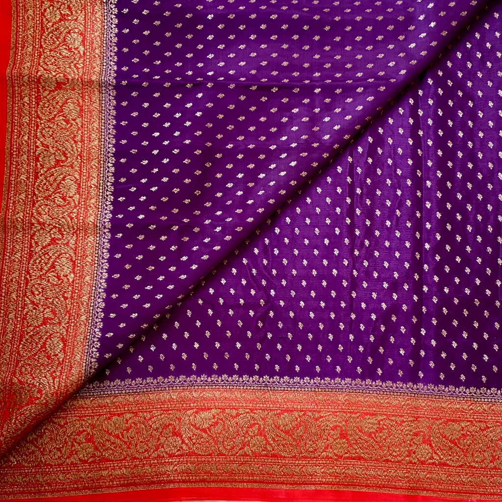 Royal Purple Banarasi Silk Saree Crimson Red Gold Brocade