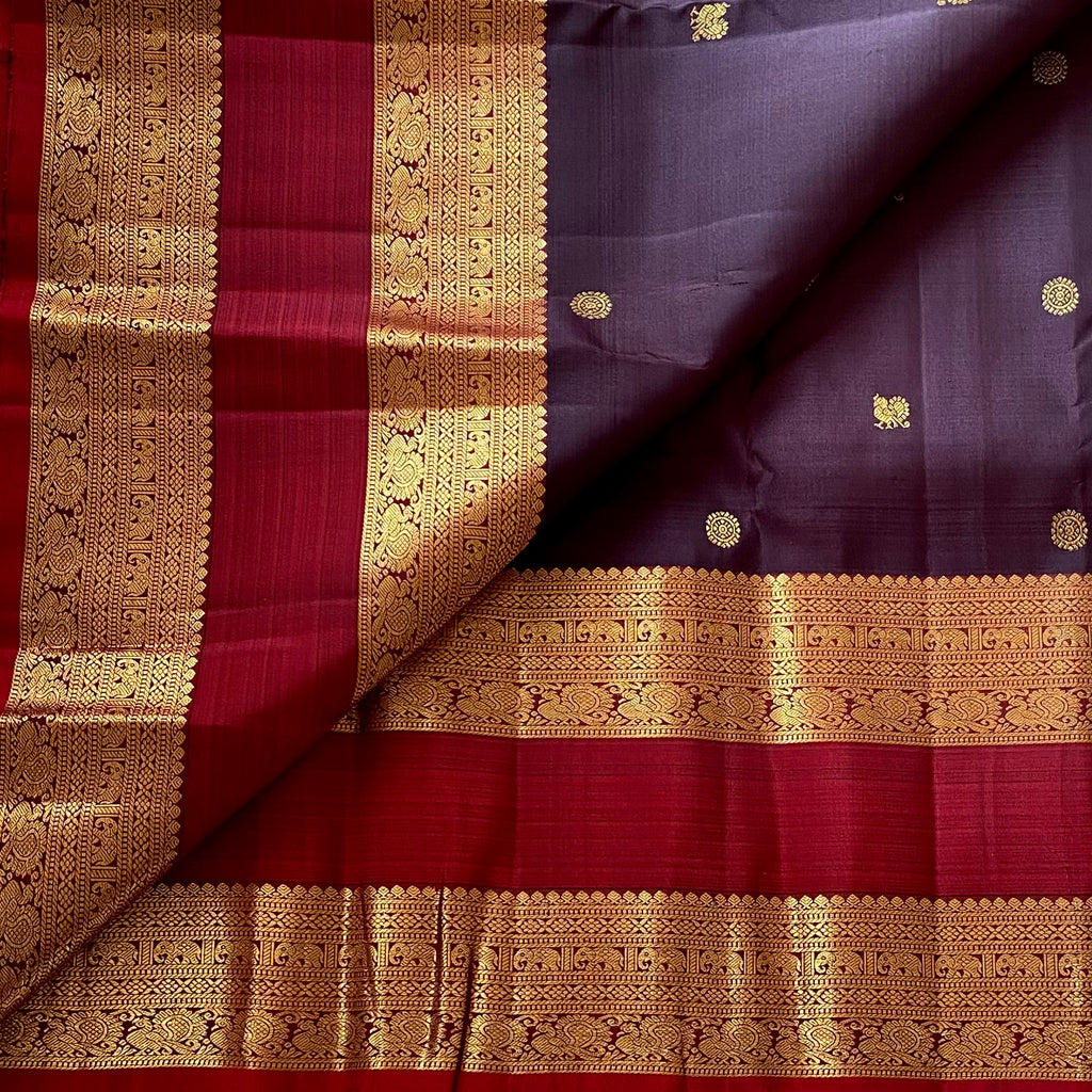 Deep Wine Coffee Kanjeevaram Pure Zari Silk With Deep Maroon Pallu