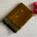 Mustard Yellow Kollam Zari Weave Designer Pure Silk Saree With Emerald Green Border