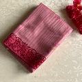 Light Pink Saree with Magenta Floral Border Paisley Gold Threadwork