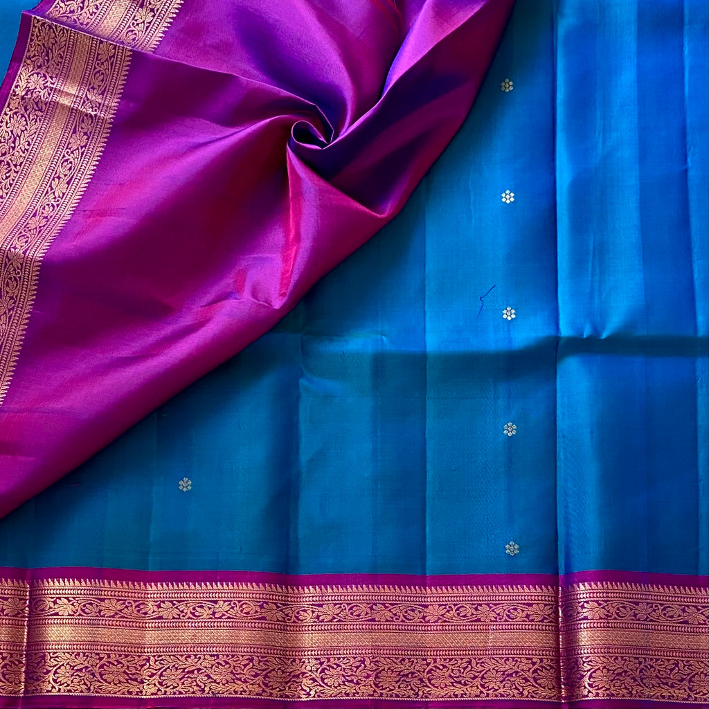 Rich Blue Designer Pure Silk Saree Royal Purple Zari Border