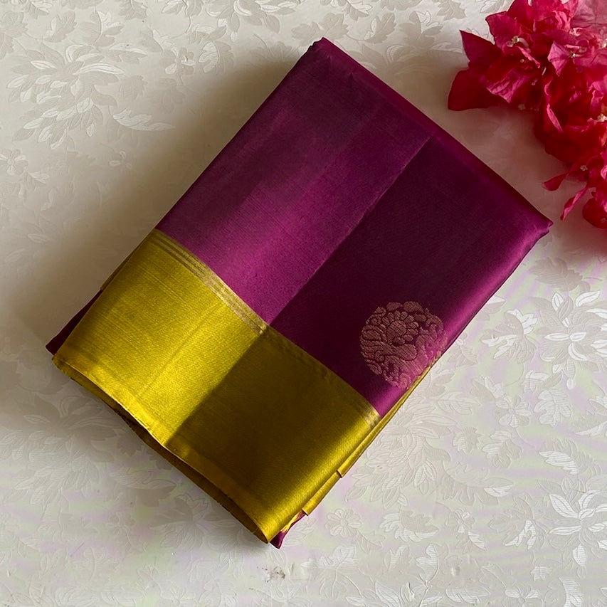 Raspberry Magenta With Lime Yellow Designer Handwoven Pure Silk