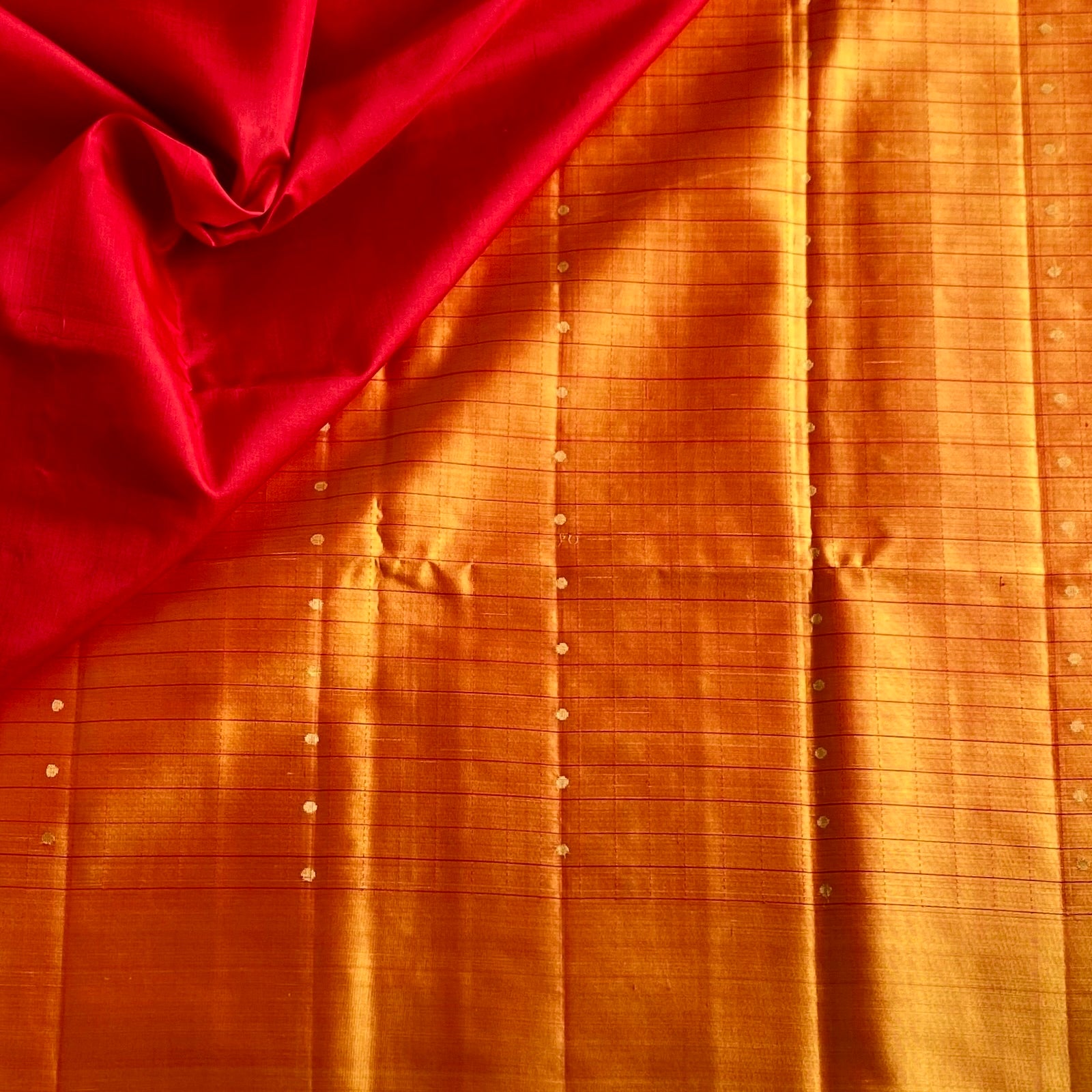 Saffron Orange Designer Pure Silk Saree With Crimson Red Pallu