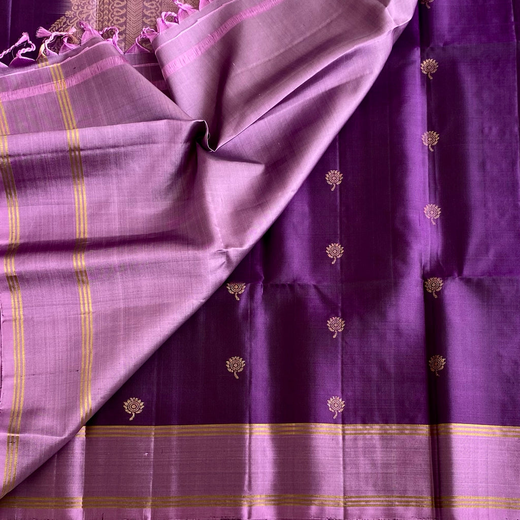 Royal Purple Designer Pure Silk Saree With Metallic Lavender Pallu