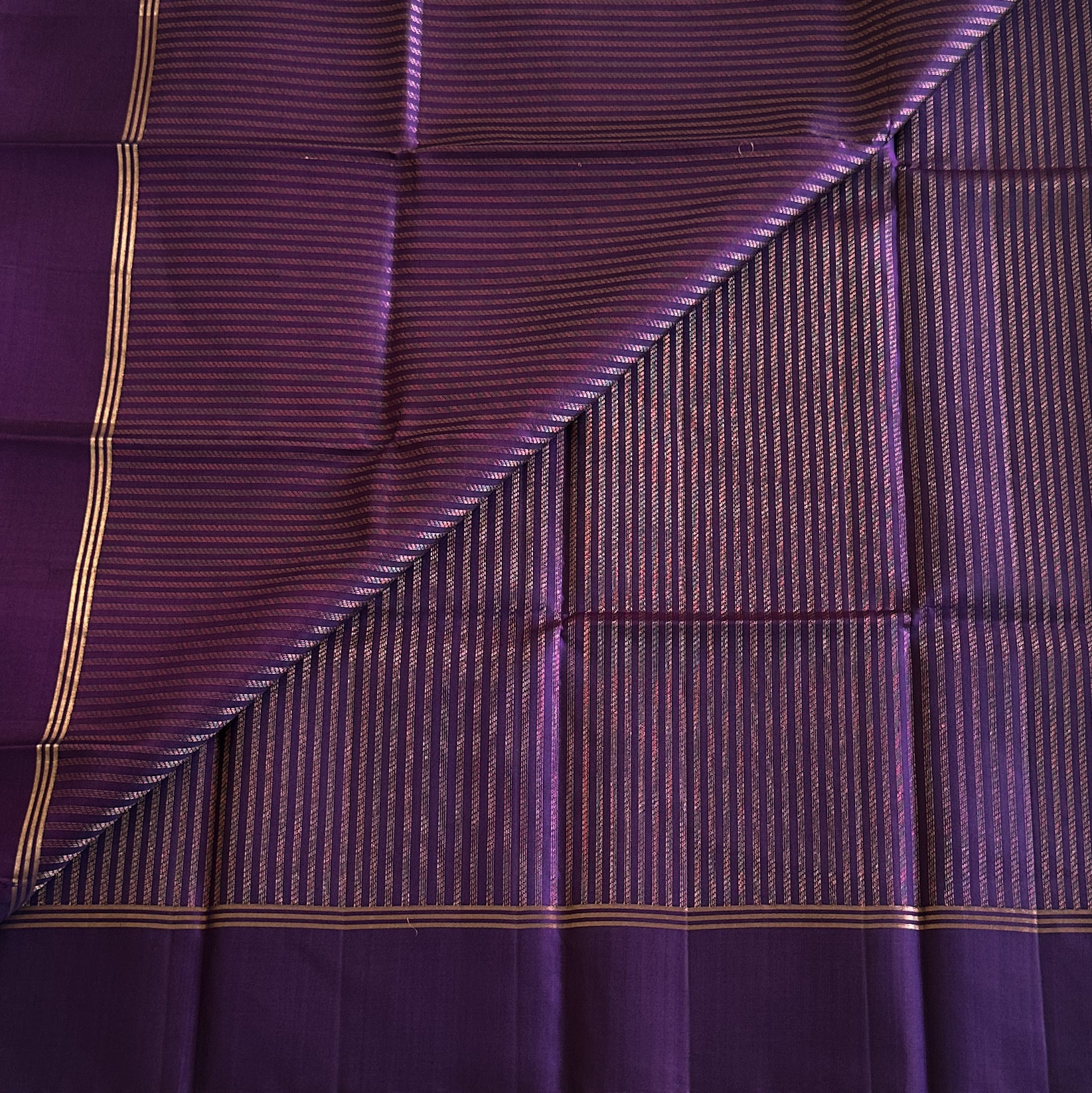 Royal Violet Saree Metallic Gold Woven Pallu Narrow Border Tassels