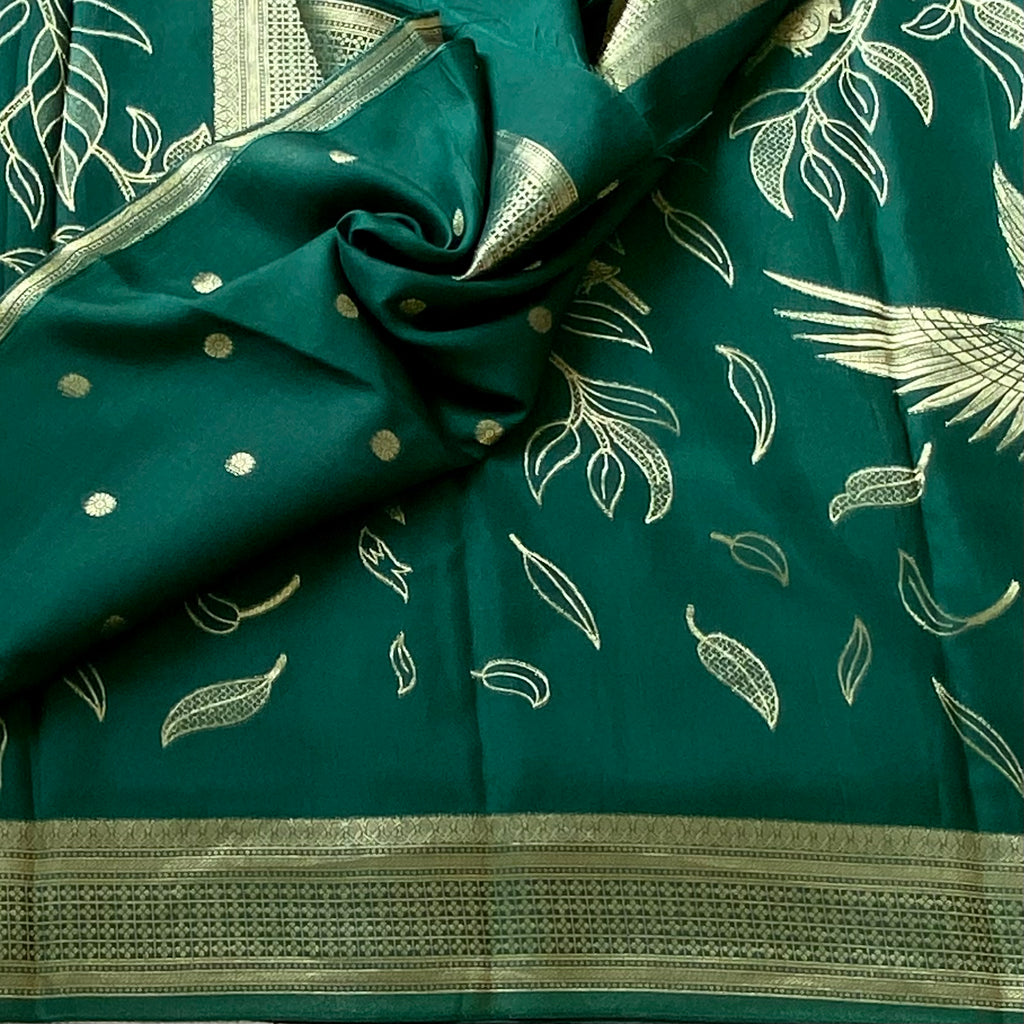 Emerald Green with gold premium crepe designer stunner