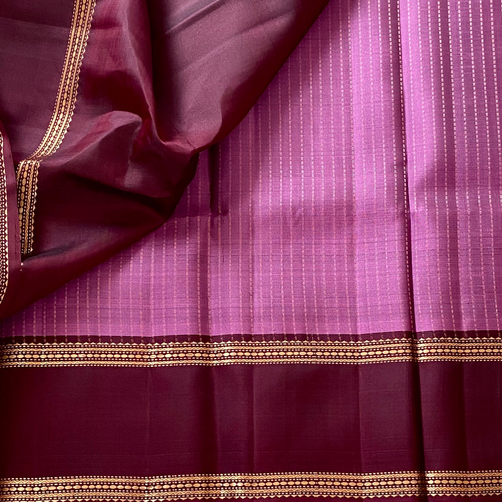 Rare Onion Mauve Designer Pure Silk Saree With Wine Pallu