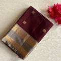 Deep Maroon Designer Pure Silk Saree With Silver Gray Brocade Pallu