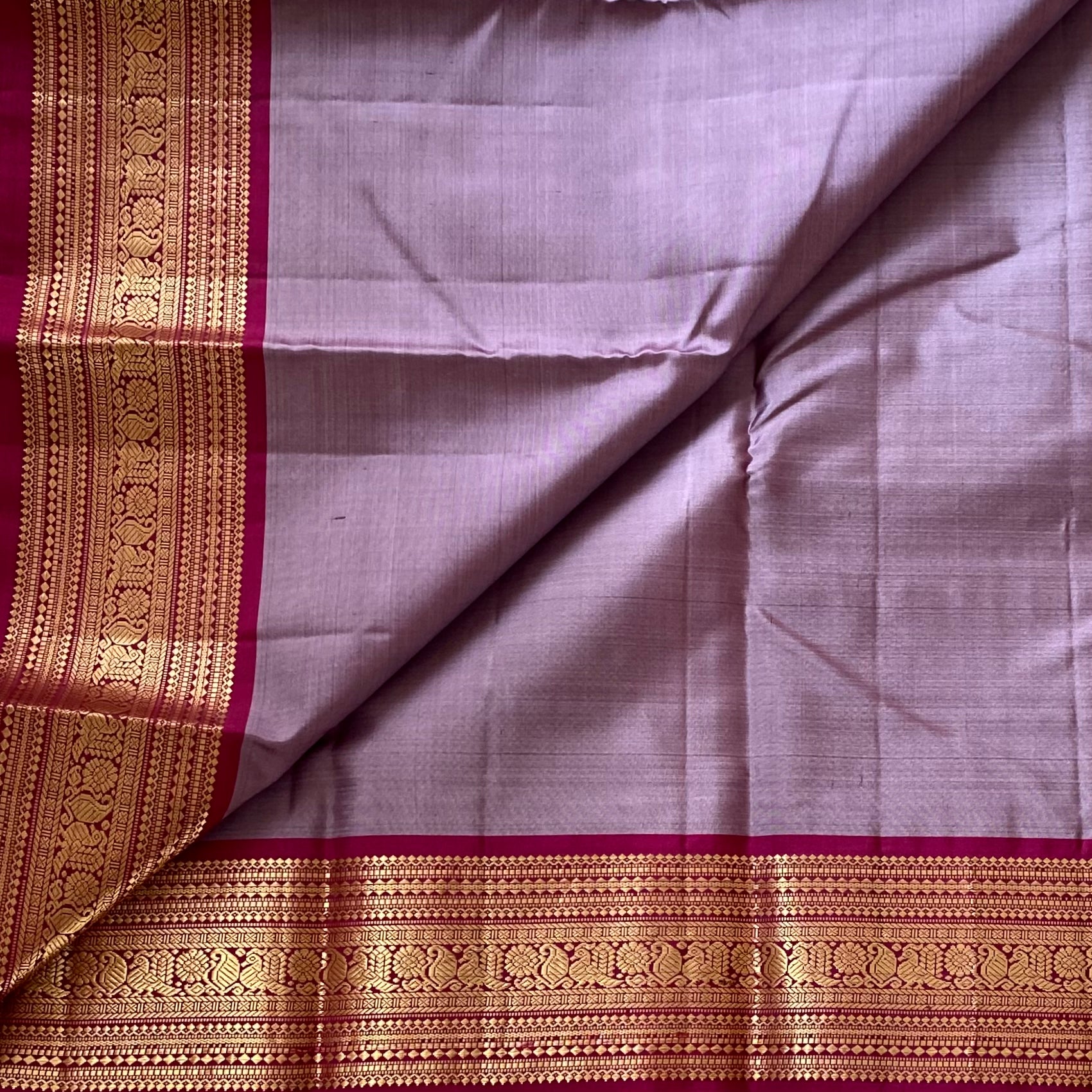 Metallic Lavender Kanjeevaram  Silk With Magenta Gold Border