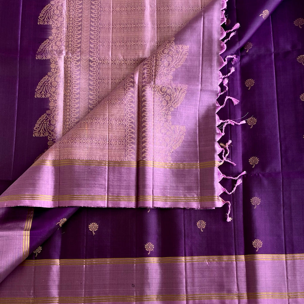 Royal Purple Designer Pure Silk Saree With Metallic Lavender Pallu