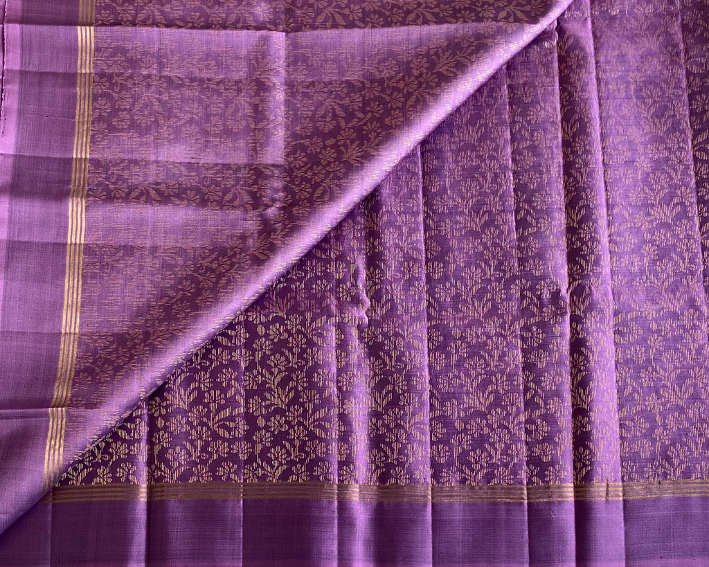Royal Purple Designer Pure Silk Saree With Antique Gold Zari Striped Border