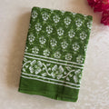 Leaf Green Cotton Block Print Saree With White Floral Tree Motifs